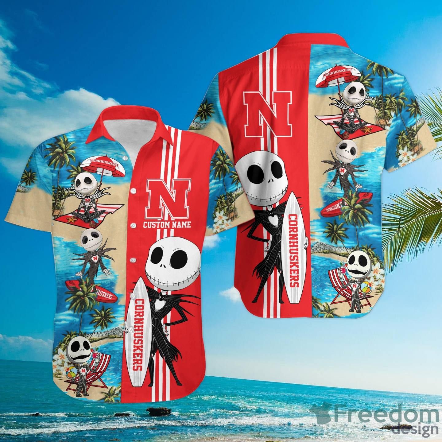 Ncaa Nebraska Cornhuskers Custom Name Jack Skellington Trendy Hawaiian Shirt Aloha Shirt