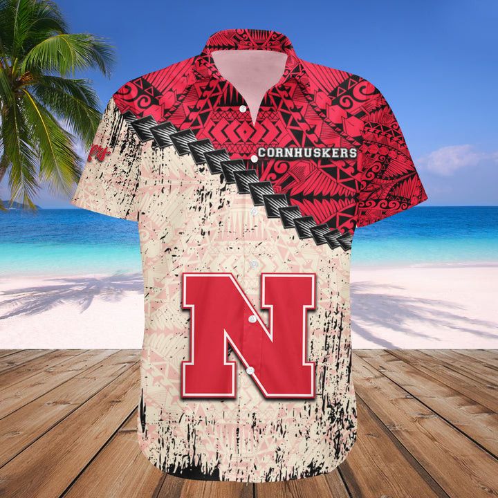 NCAA Nebraska Cornhuskers Red Cream Polynesian Hawaiian Shirt