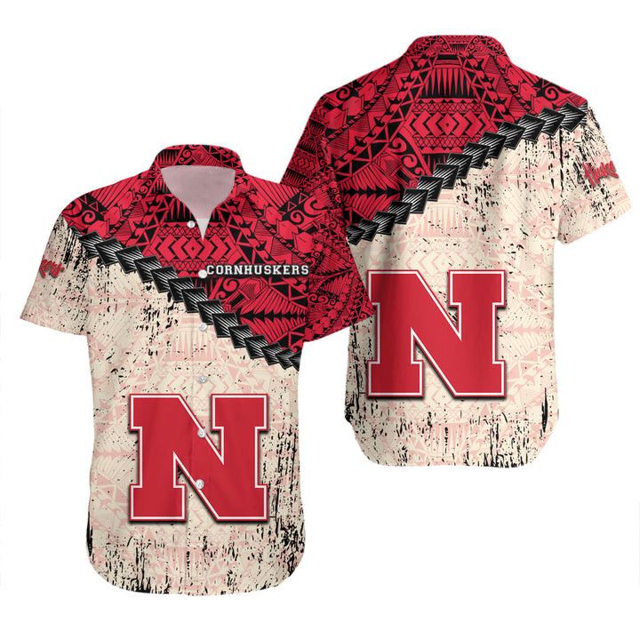 Ncaa Nebraska Cornhuskers Red Cream Polynesian Trendy Hawaiian Shirt Aloha Shirt
