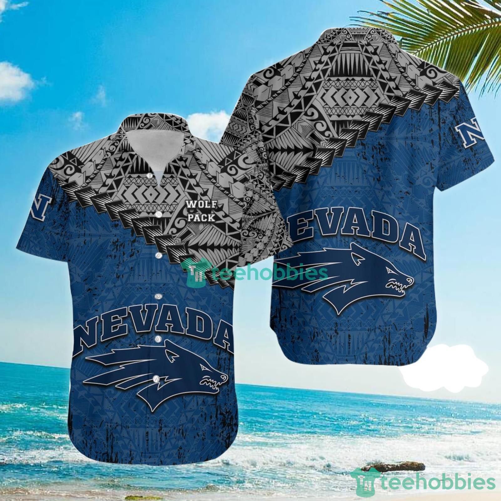 NCAA Nevada Wolf Pack Grunge Polynesian Tattoo Hawaiian Shirt