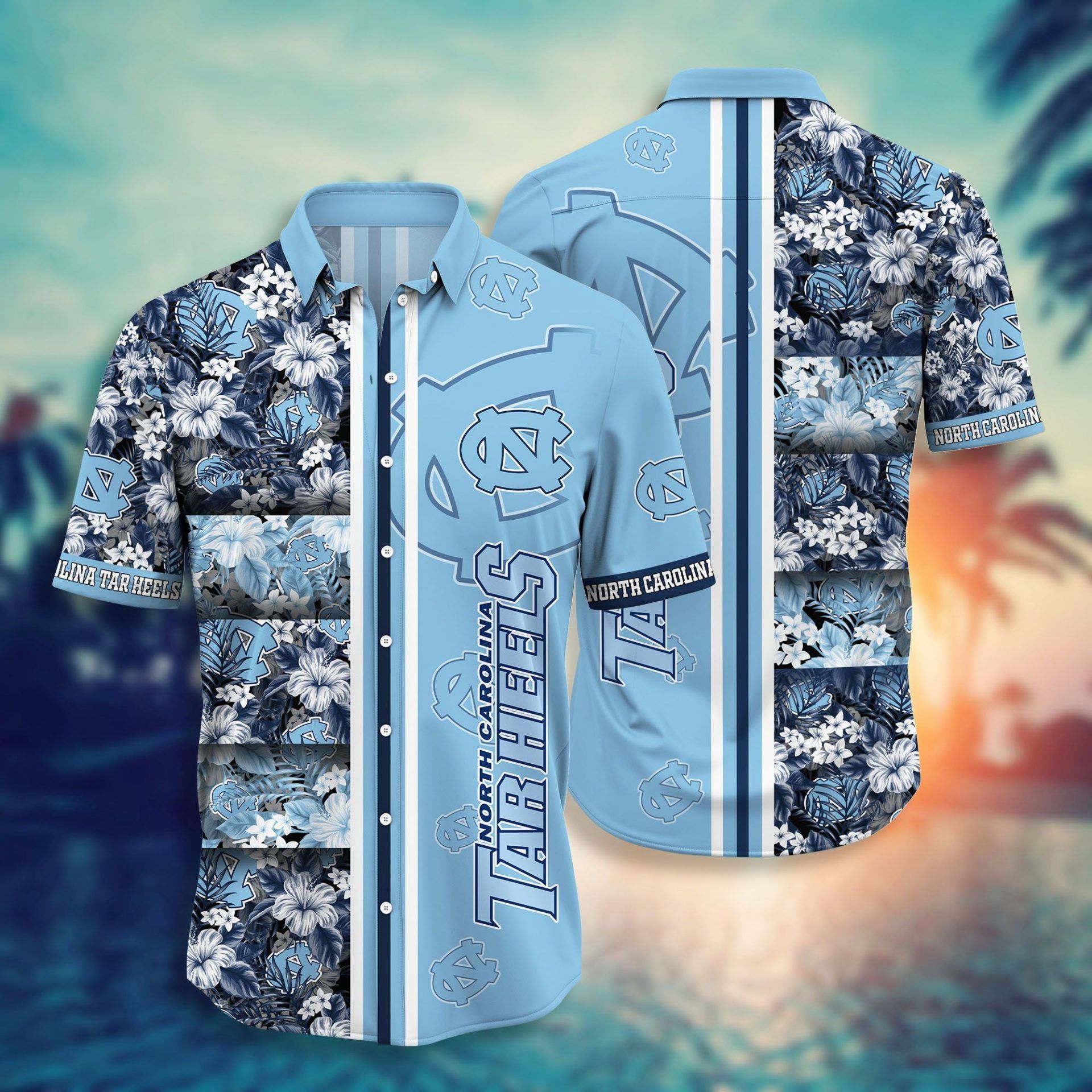Ncaa North Carolina Tar Heels Floral Blue Trendy Hawaiian Shirt Aloha Shirt
