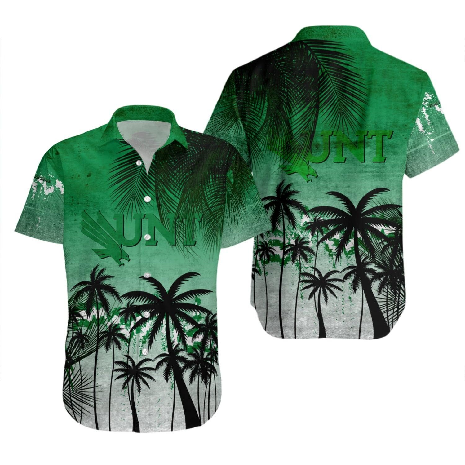 NCAA North Texas Mean Green Coconut Tree Tropical Grunge Hawaiian Shirt
