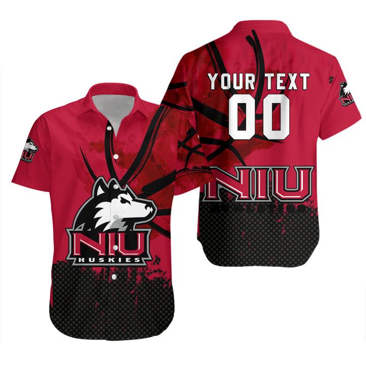 Ncaa Northern Illinois Huskies Custom Text Number Red Black Trendy Hawaiian Shirt V4 Aloha Shirt