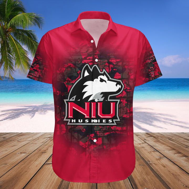 NCAA Northern Illinois Huskies Custom Text Number Red Hawaiian Shirt