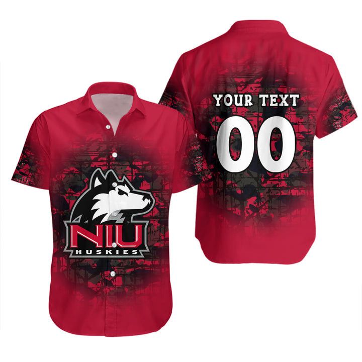 Ncaa Northern Illinois Huskies Custom Text Number Red Trendy Hawaiian Shirt Aloha Shirt