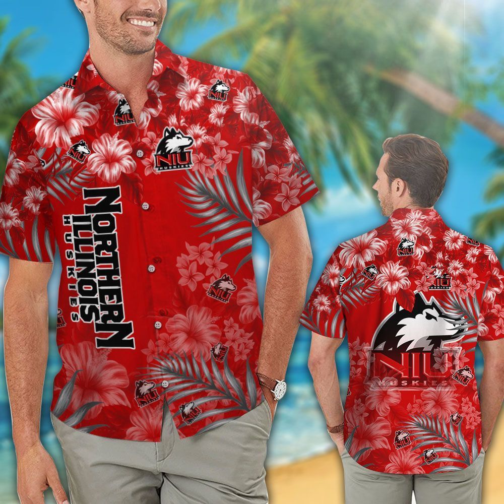 Ncaa Northern Illinois Huskies Flowers Red Trendy Hawaiian Shirt Aloha Shirt