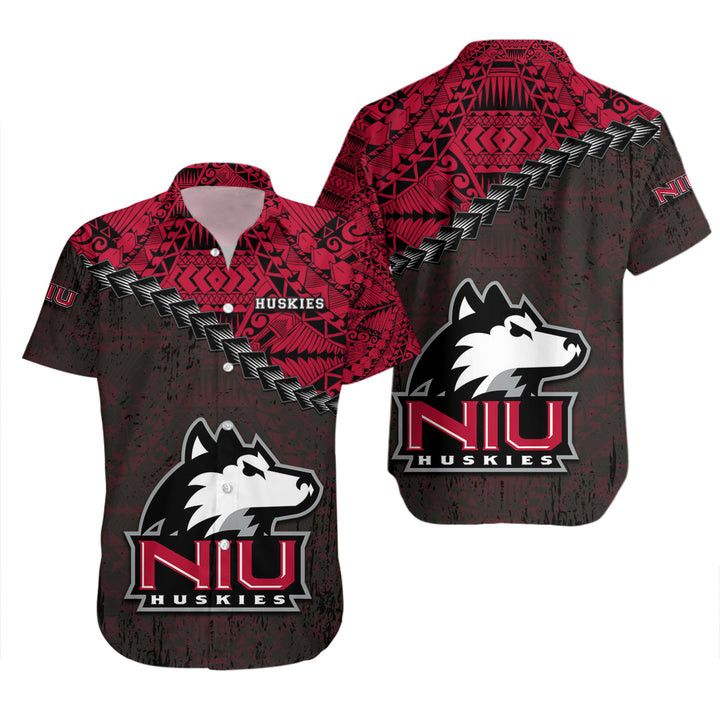 Ncaa Northern Illinois Huskies Red Black Trendy Hawaiian Shirt V6 Aloha Shirt