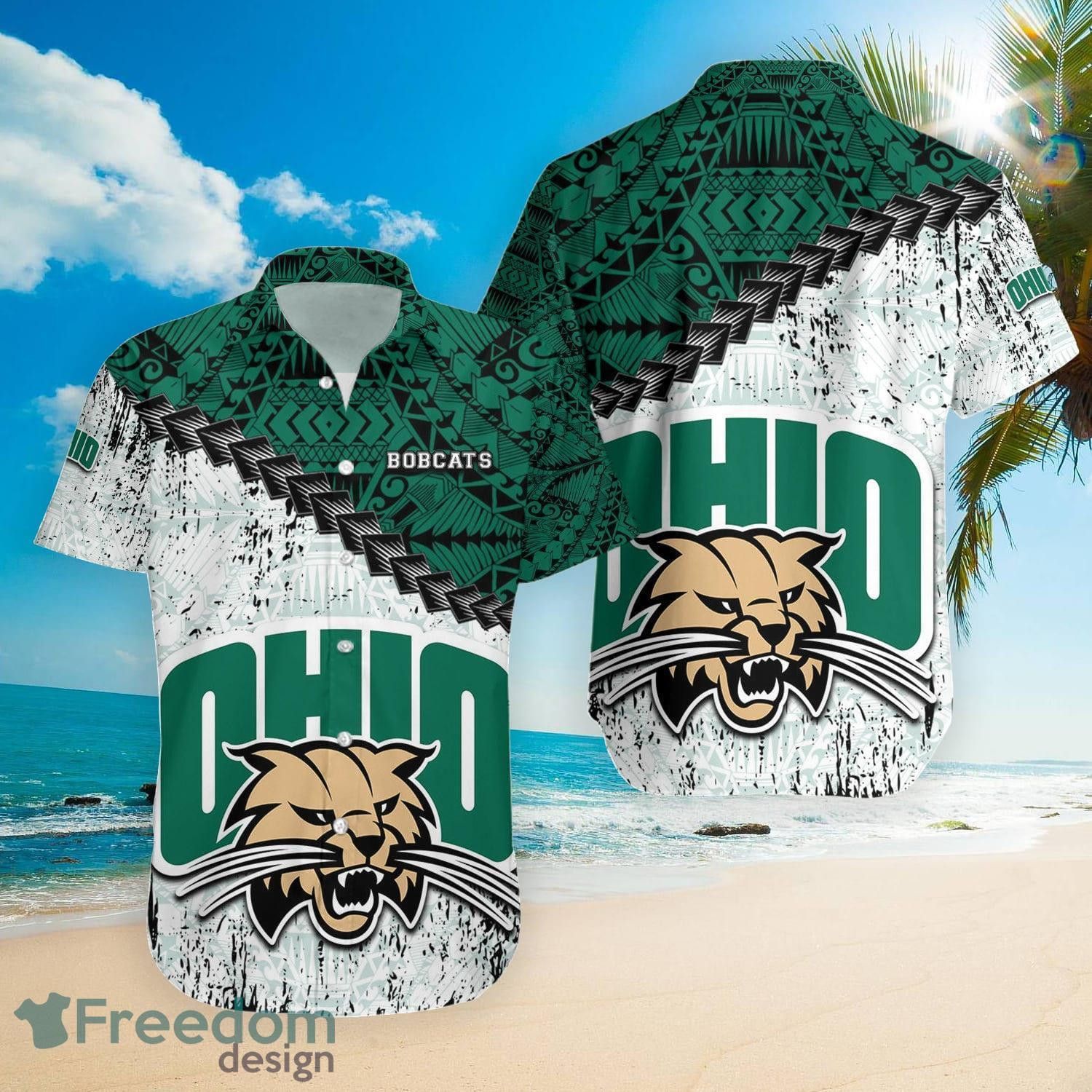 Ncaa Ohio Bobcats Grunge Polynesian Tattoo Trendy Hawaiian Shirt Aloha Shirt