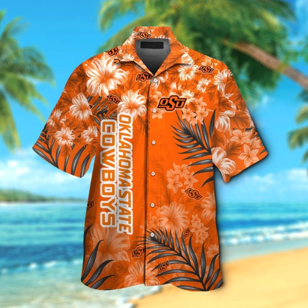 Ncaa Oklahoma State Cowboys Orange Flowers Trendy Hawaiian Shirt Aloha Shirt