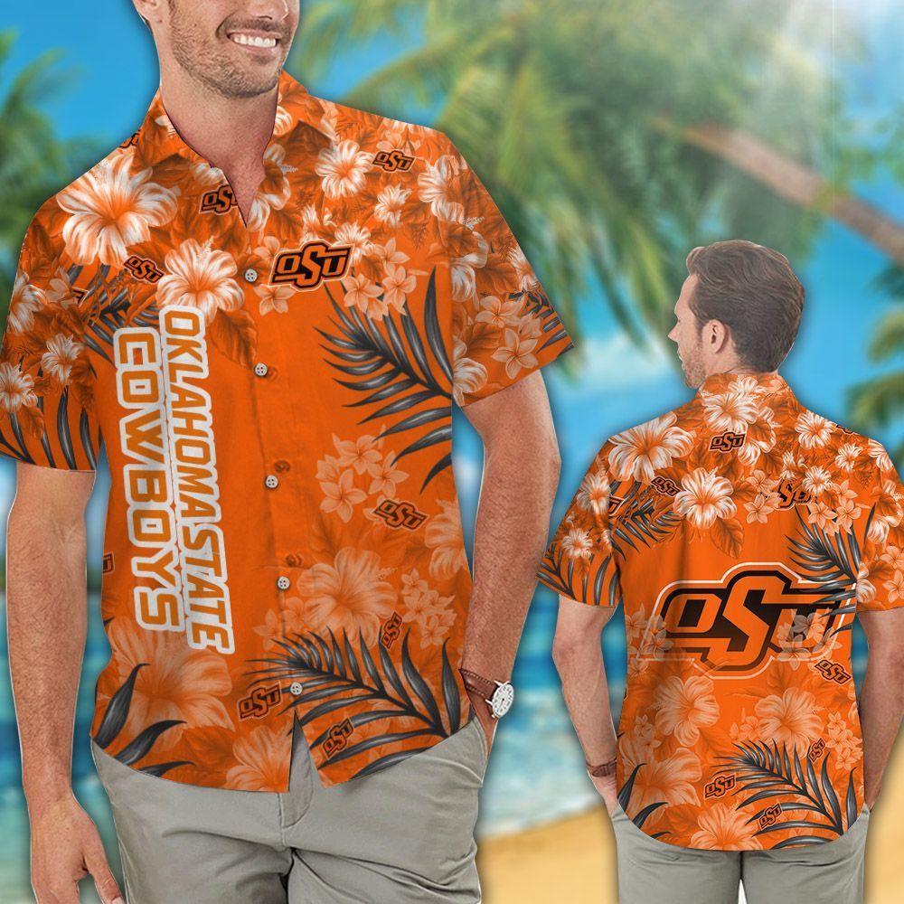 Ncaa Oklahoma State Cowboys Orange Flowers Trendy Hawaiian Shirt Aloha Shirt