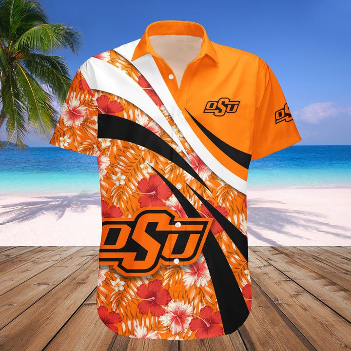 Ncaa Oklahoma State Cowboys Orange Flowers Trendy Hawaiian Shirt V8 Aloha Shirt