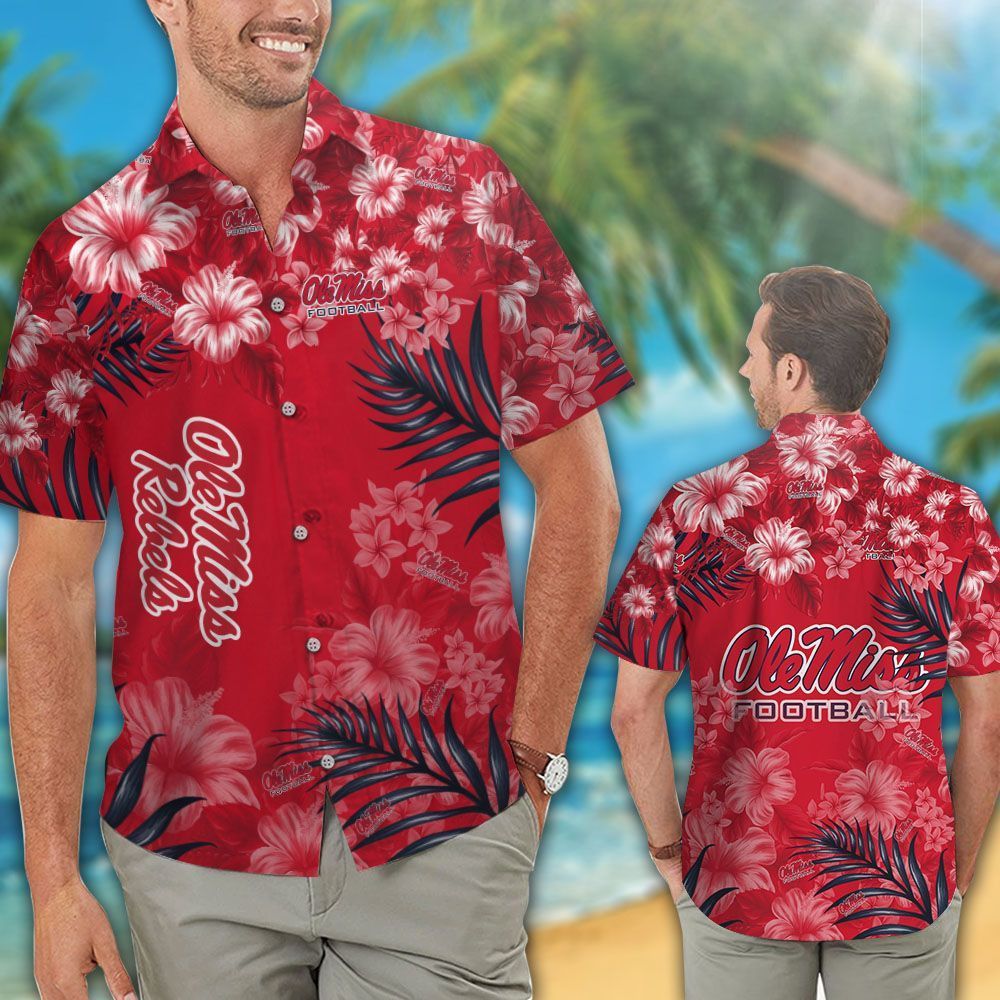 Ncaa Ole Miss Rebels Red Flowers Leaves Trendy Hawaiian Shirt Aloha Shirt