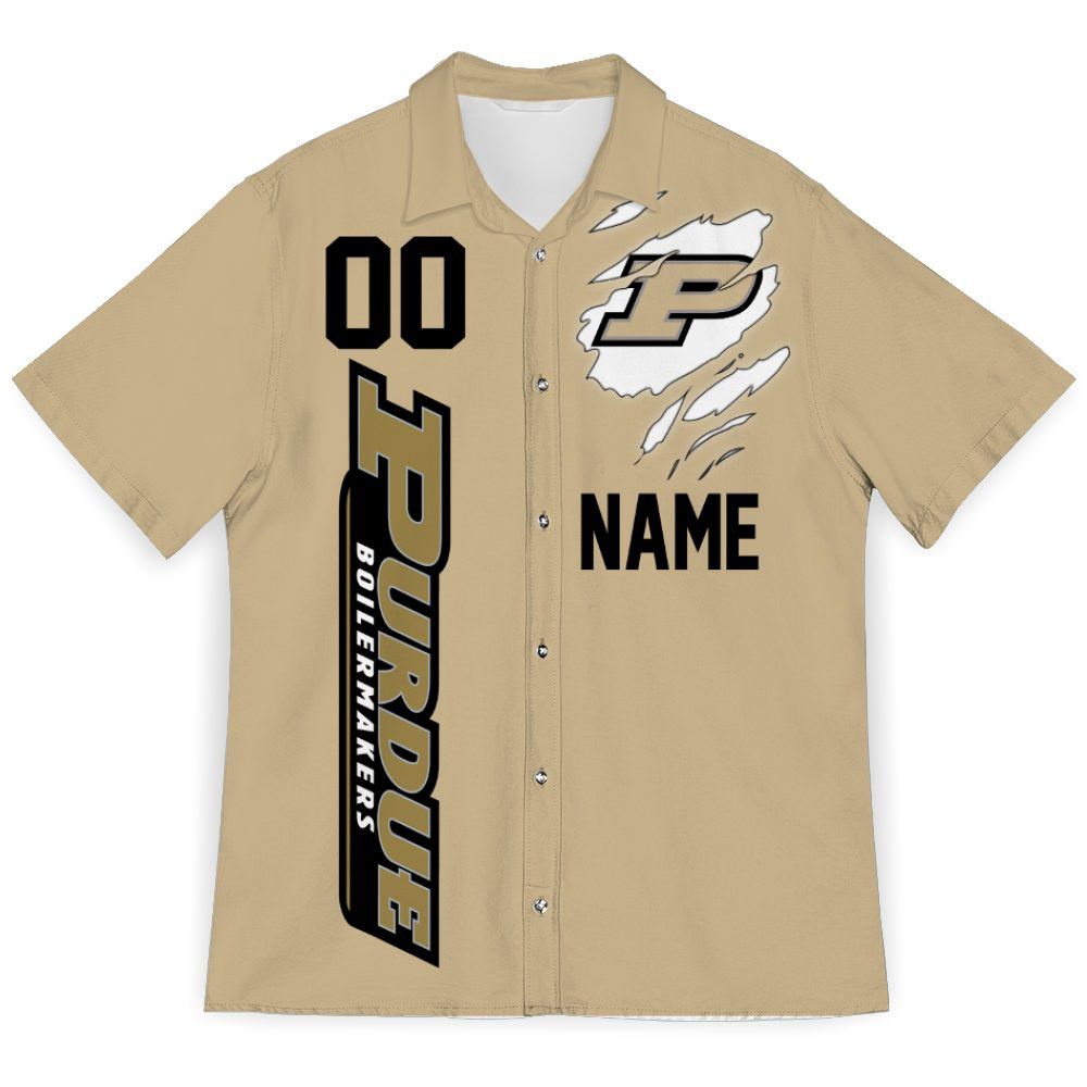 NCAA Purdue Boilermakers Custom Name Gold Scratch Hawaiian Shirt
