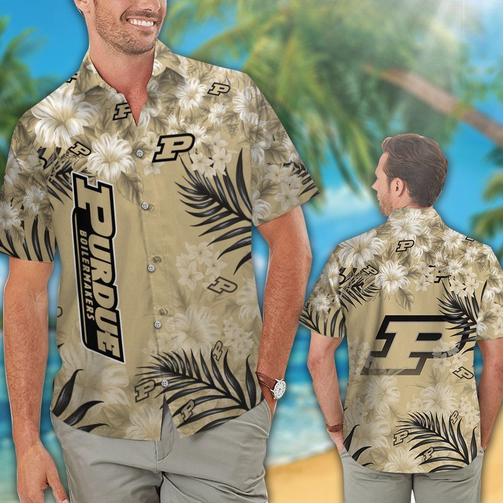 Ncaa Purdue Boilermakers Gold Tropical Flowers Trendy Hawaiian Shirt Aloha Shirt