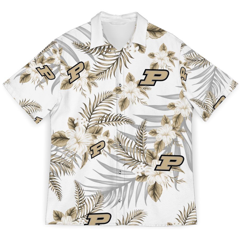 NCAA Purdue Boilermakers Gold White Flowers Hawaiian Shirt
