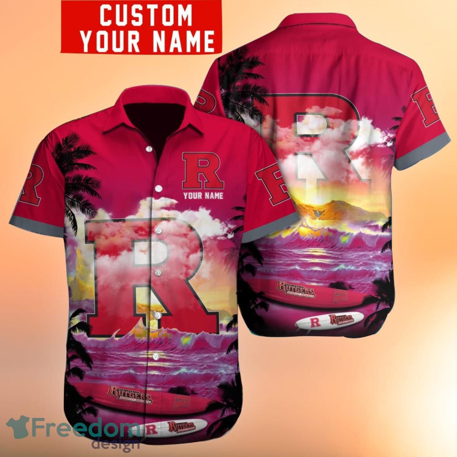 Ncaa Rutgers Scarlet Knights Custom Name Sunset Trendy Hawaiian Shirt Aloha Shirt