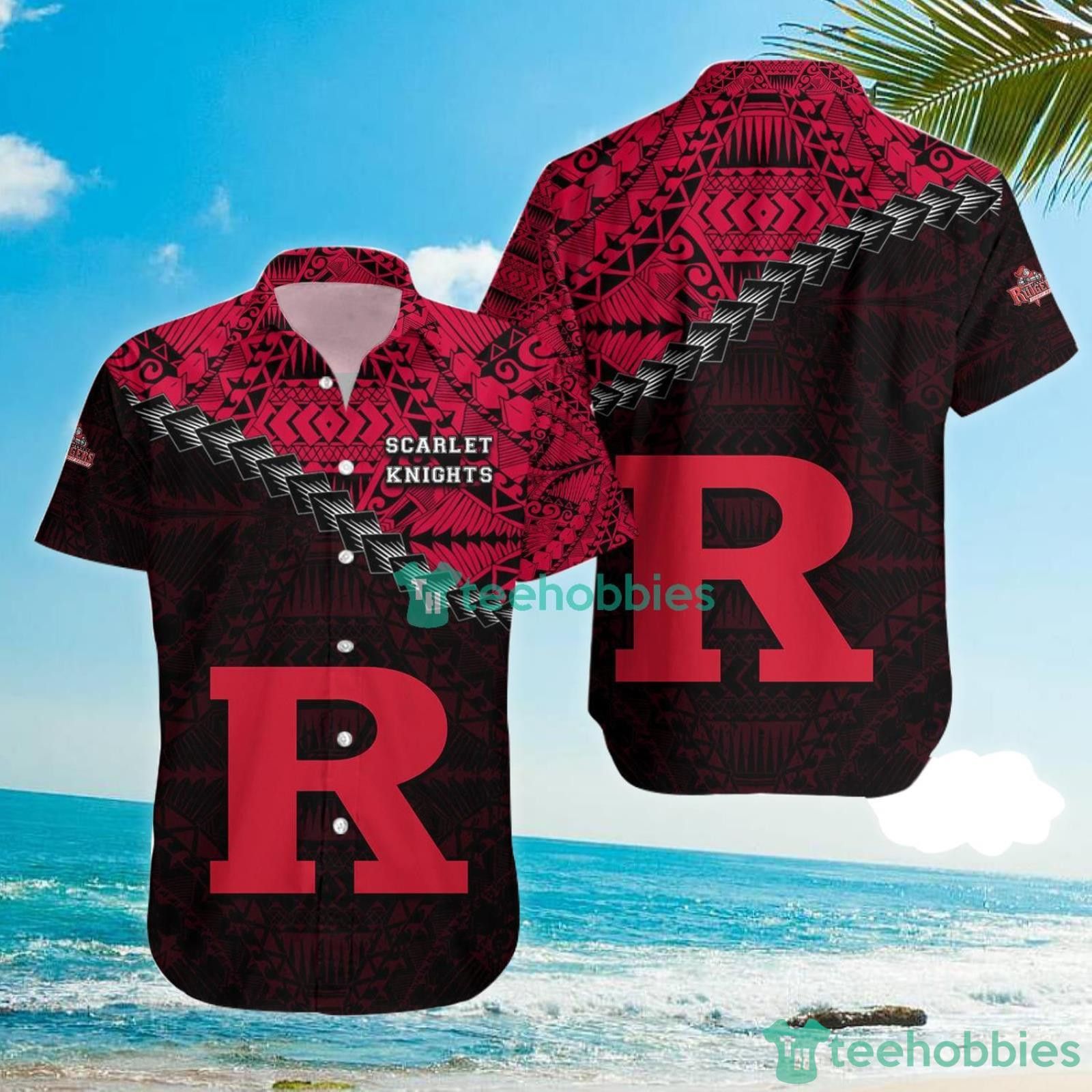 Ncaa Rutgers Scarlet Knights Grunge Polynesian Tattoo Trendy Hawaiian Shirt Aloha Shirt