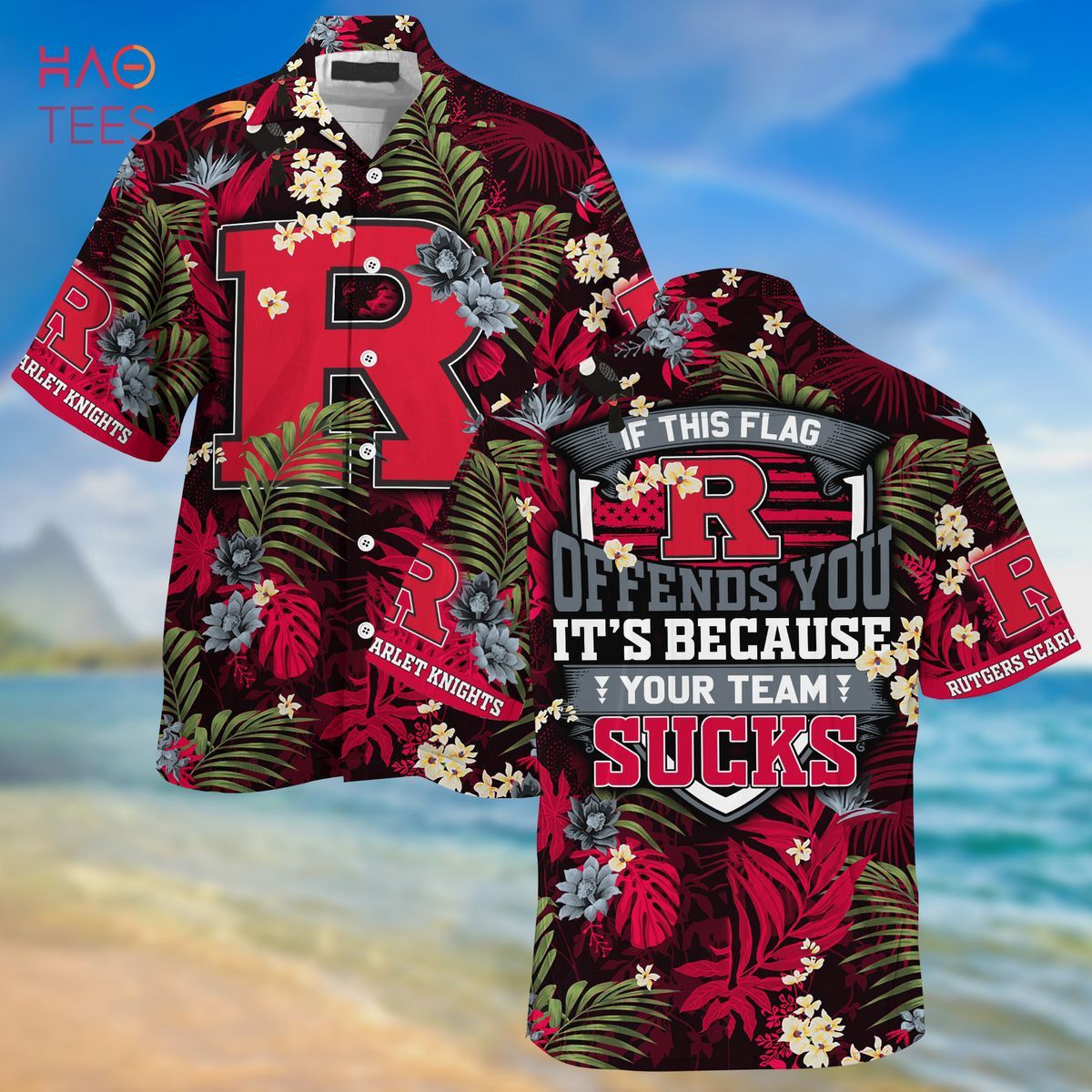 Ncaa Rutgers Scarlet Knights Tropical Pattern Trendy Hawaiian Shirt Aloha Shirt