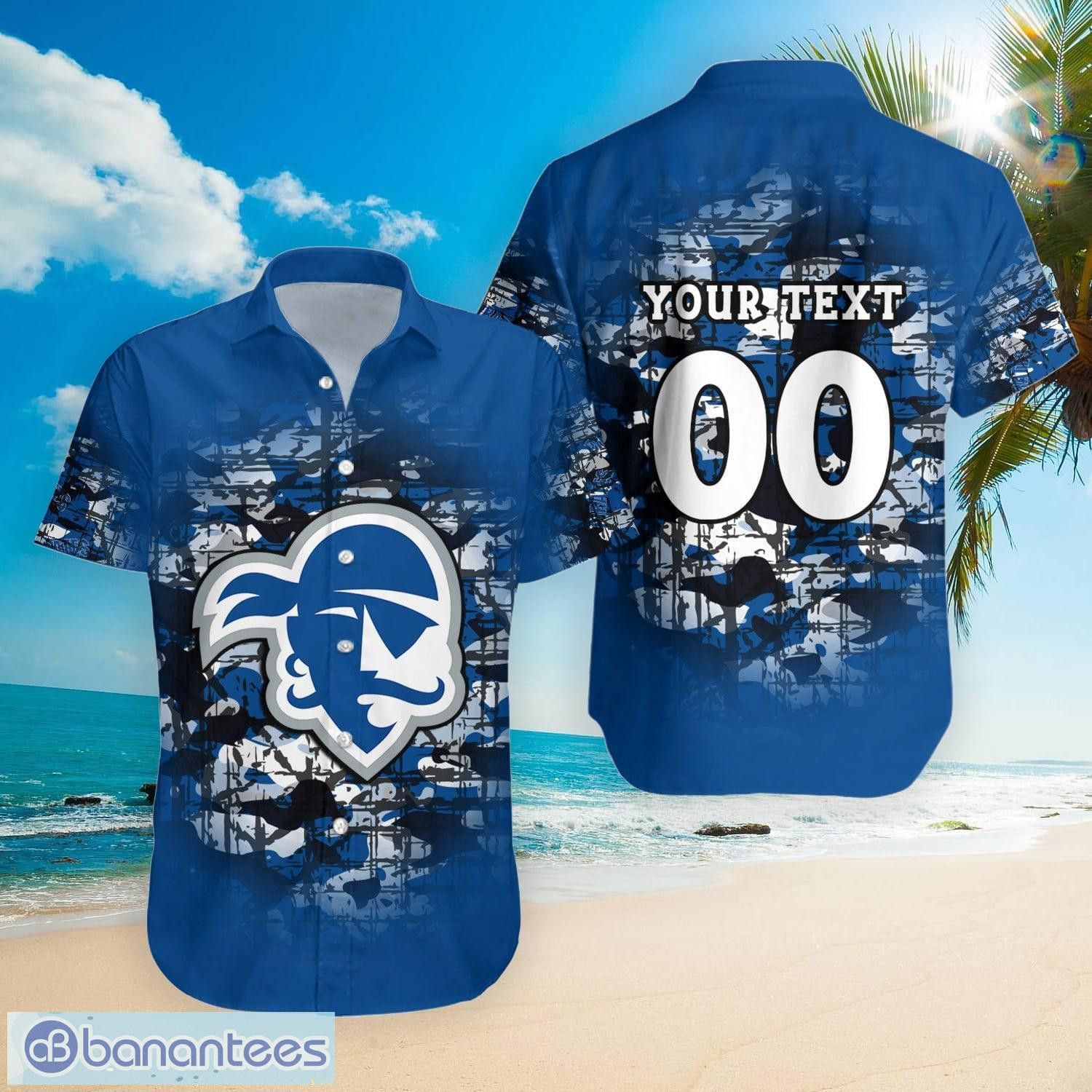 NCAA Seton Hall Pirates Custom Text Number Camouflage Vintage Hawaiian Shirt
