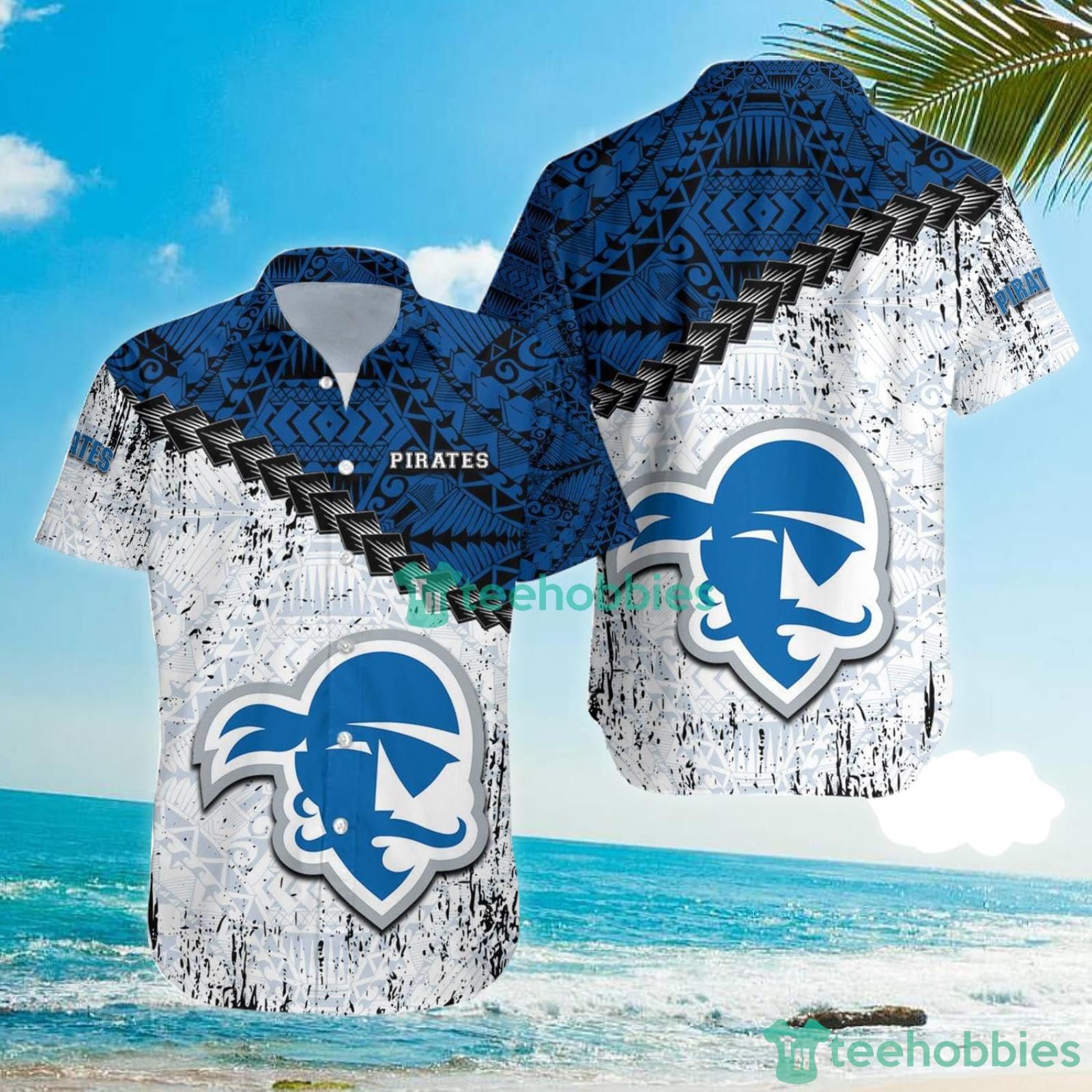 NCAA Seton Hall Pirates Grunge Polynesian Tattoo Hawaiian Shirt