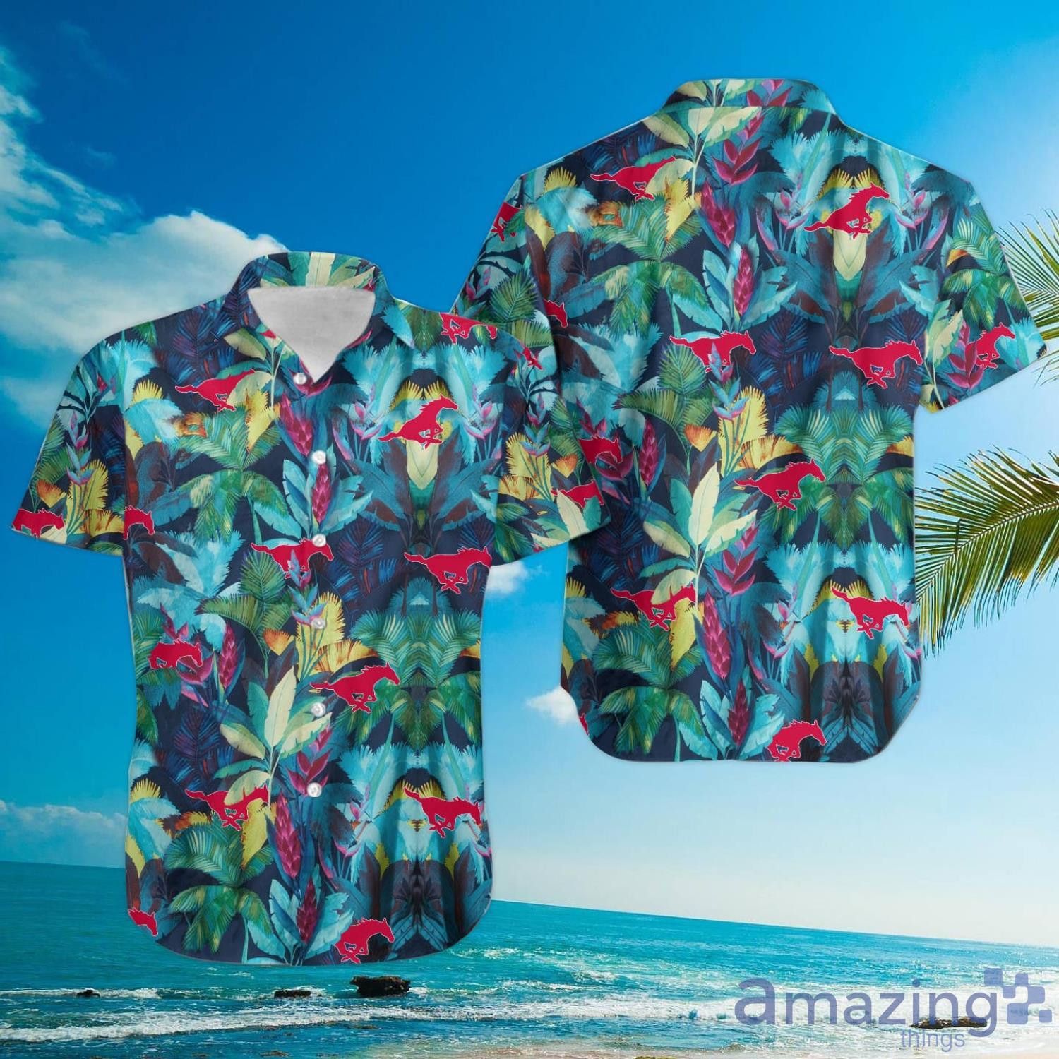 NCAA Smu Mustangs Floral Tropical Hawaiian Shirt