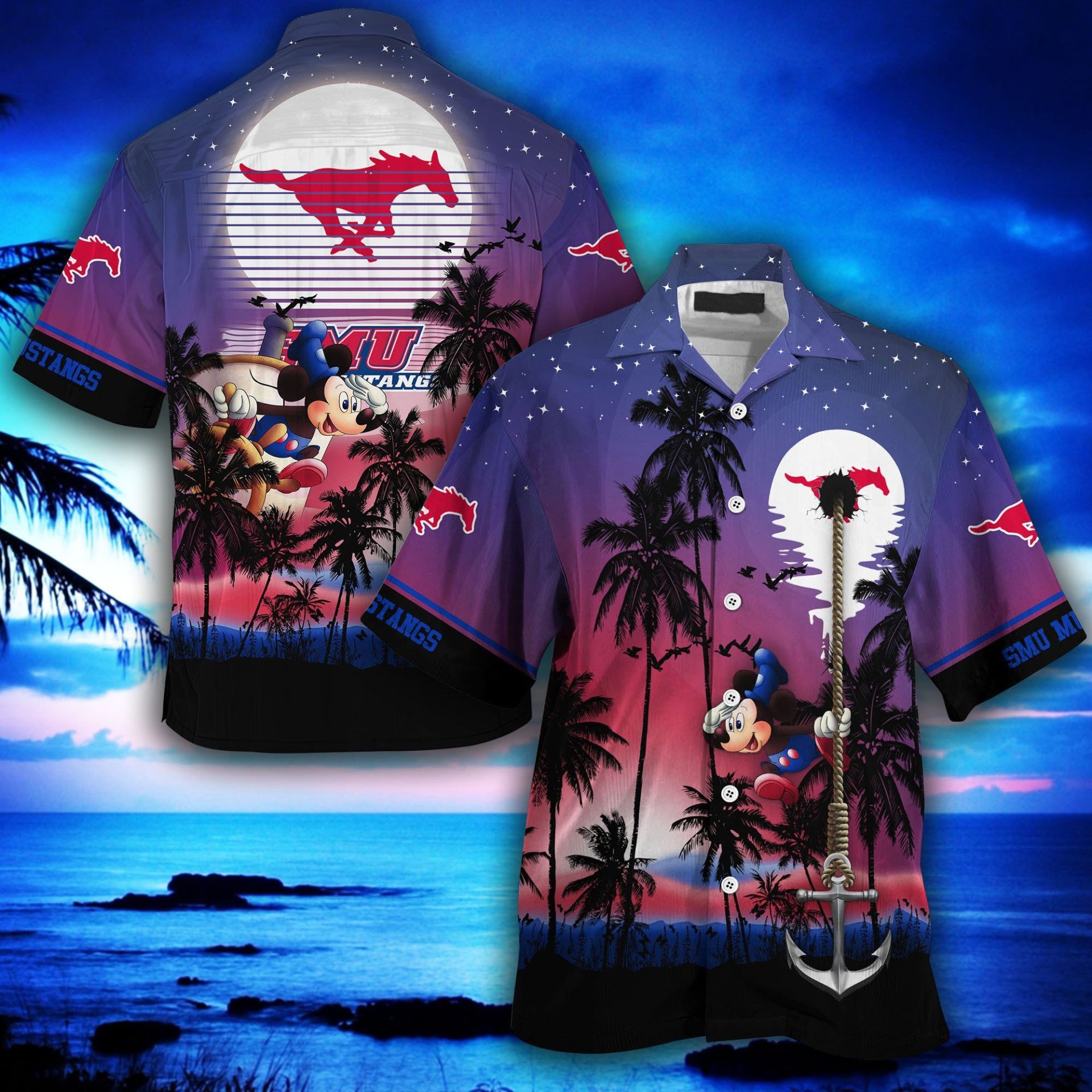 NCAA Smu Mustangs Moon And Stars Night Hawaiian Shirt