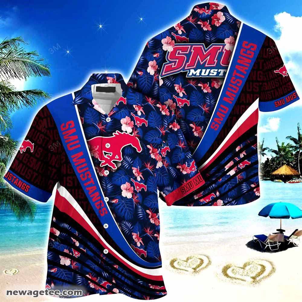NCAA Smu Mustangs Tropical Flower Pattern Hawaiian Shirt