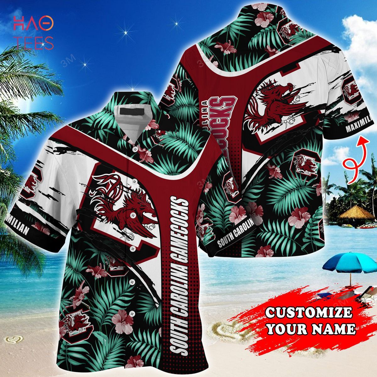 NCAA South Carolina Gamecocks Custom Name Green Hawaiian Shirt