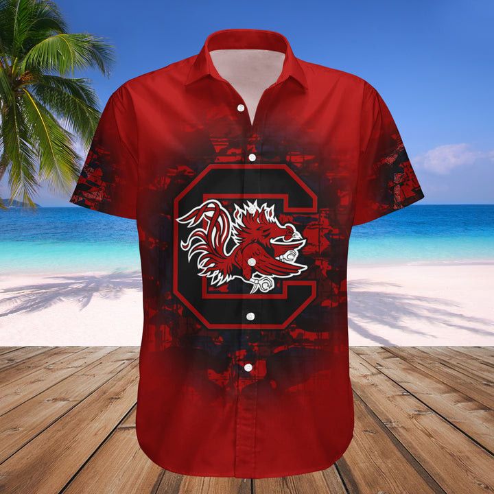 NCAA South Carolina Gamecocks Custom Text Number Red Black Hawaiian Shirt