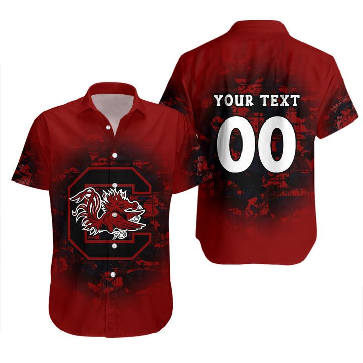 Ncaa South Carolina Gamecocks Custom Text Number Red Black Trendy Hawaiian Shirt Aloha Shirt