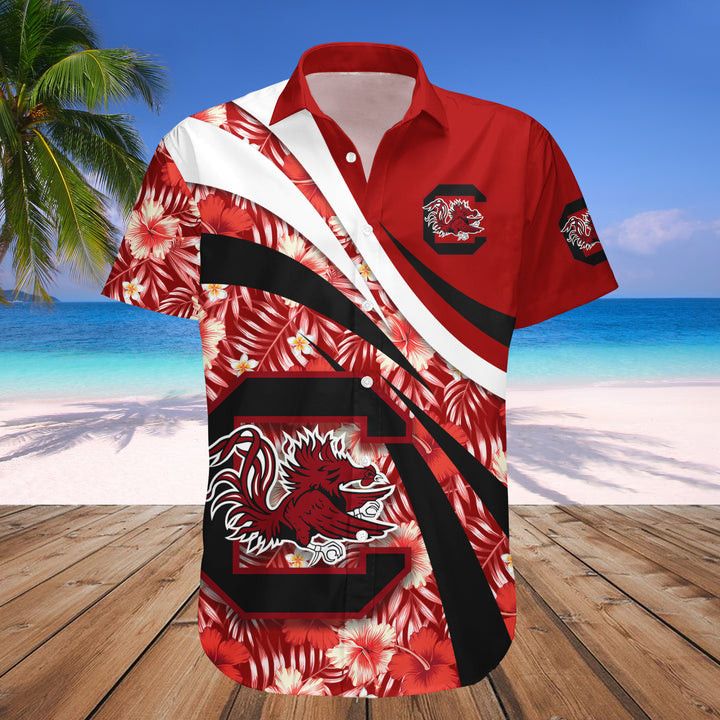 NCAA South Carolina Gamecocks Red Black Hawaiian Shirt V9 Aloha Shirt