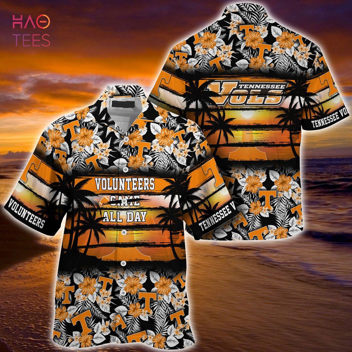 NCAA Tennessee Volunteers Orange Black Hawaiian Shirt V3 Aloha Shirt