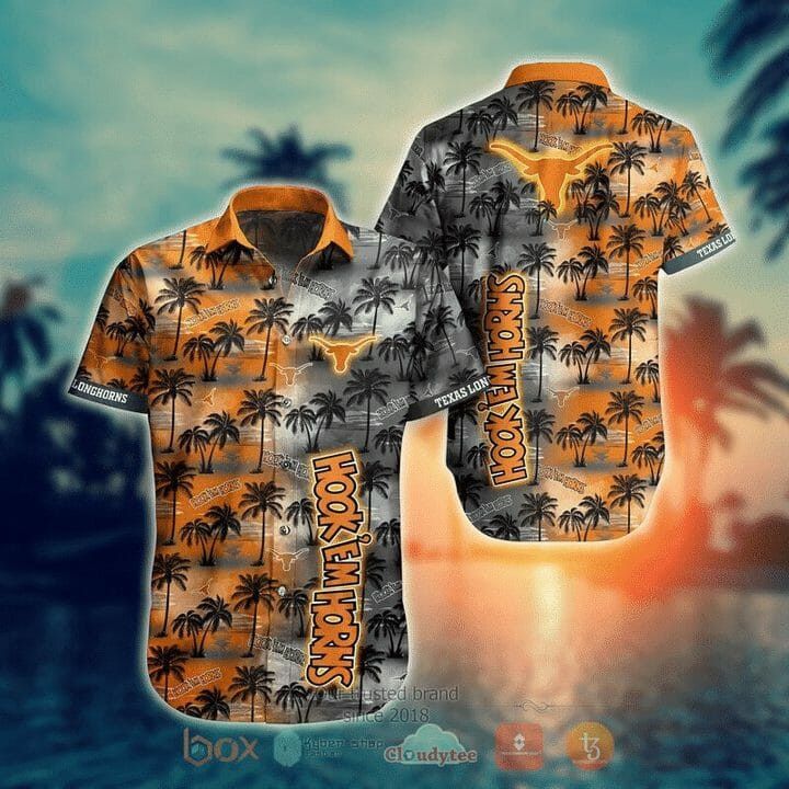 Ncaa Texas Longhorns Coconut Tree Orange Grey Trendy Hawaiian Shirt Aloha Shirt