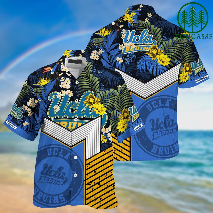 Ncaa Ucla Bruins Gold Flowers Blue Trendy Hawaiian Shirt Aloha Shirt