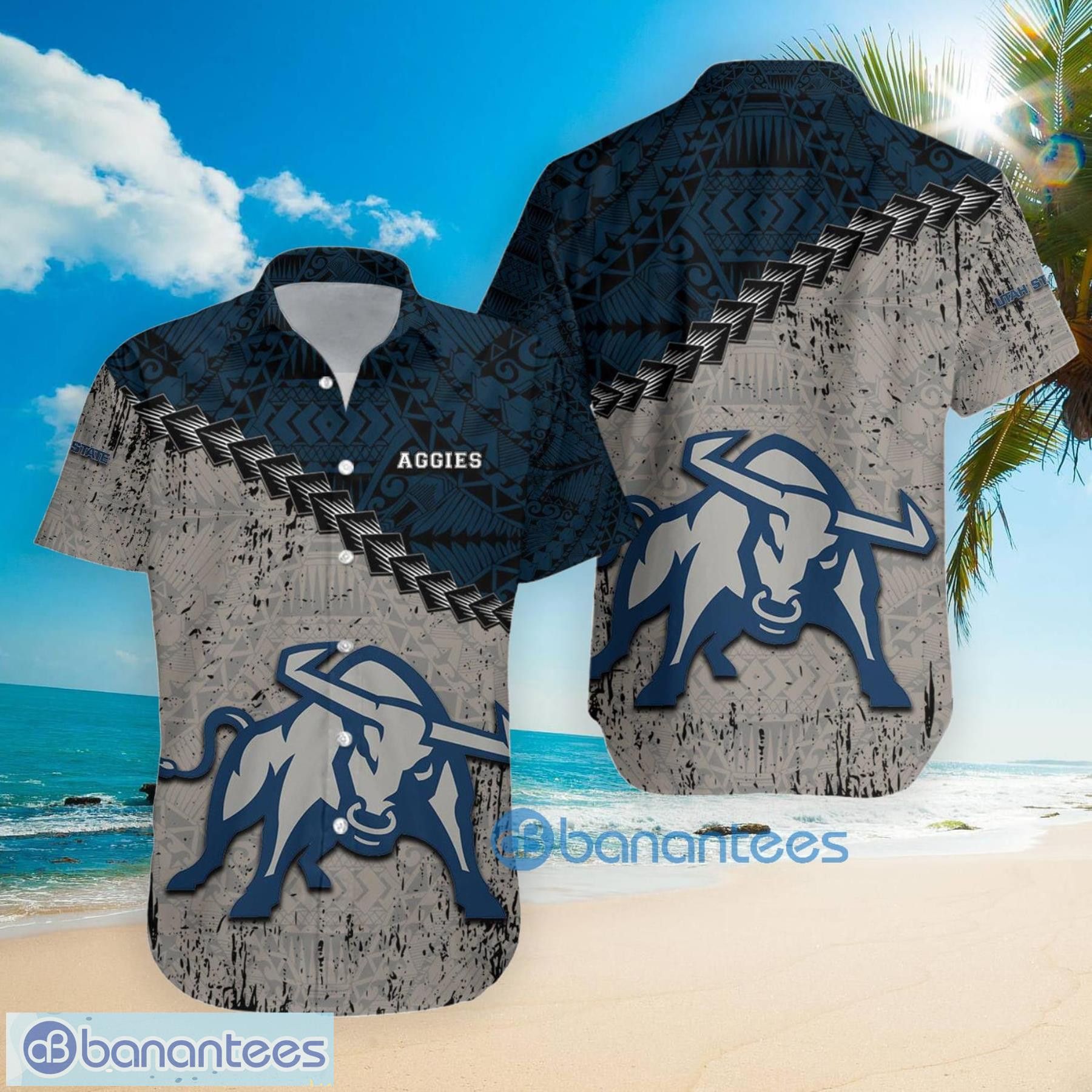 NCAA Utah State Aggies Grunge Polynesian Tattoo Hawaiian Shirt