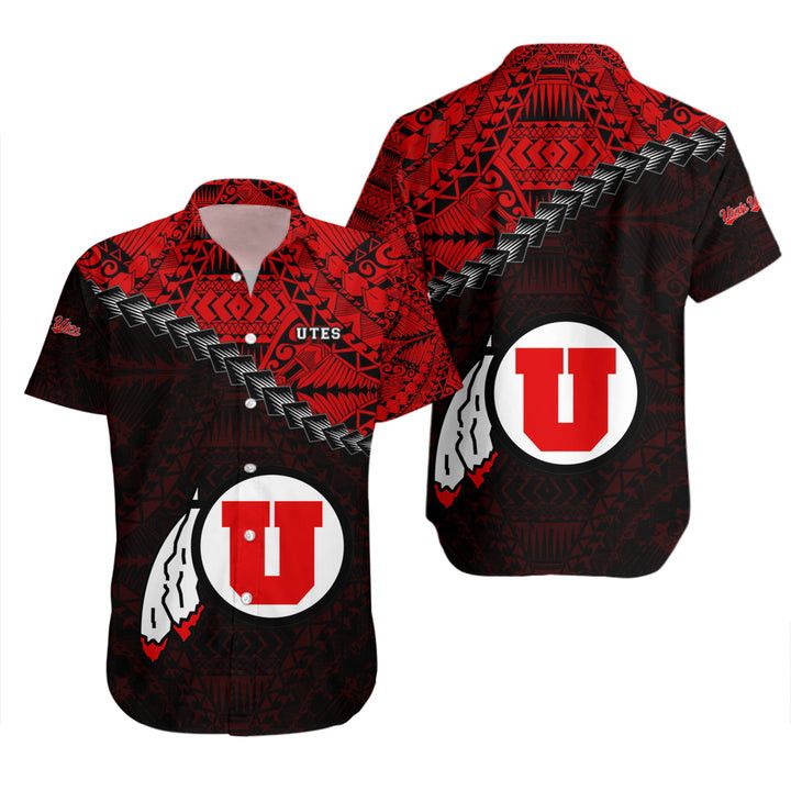 Ncaa Utah Utes Black Red Polynesian Grunge Trendy Hawaiian Shirt V6 Aloha Shirt