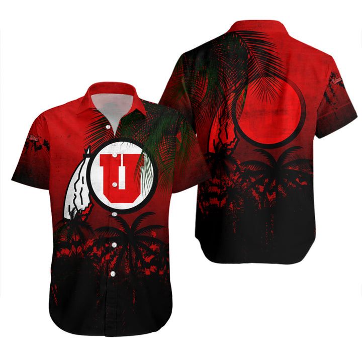Ncaa Utah Utes Coconut Tree Tropical Grunge Red Trendy Hawaiian Shirt Aloha Shirt