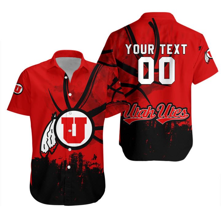 Ncaa Utah Utes Custom Text Number Red Black Grunge Trendy Hawaiian Shirt Aloha Shirt