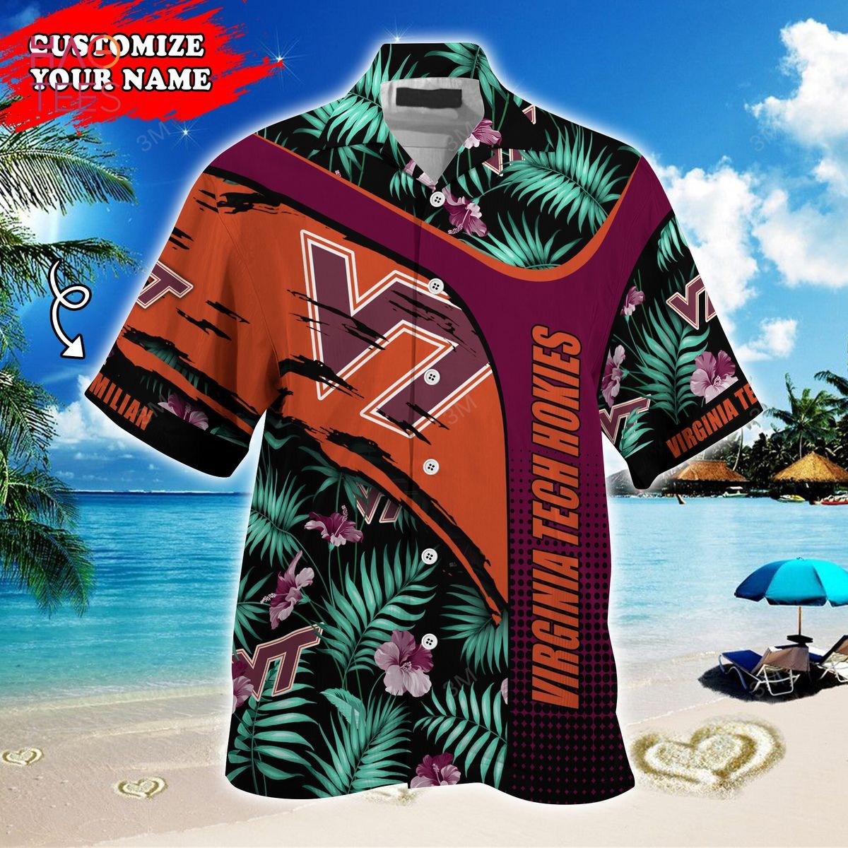 Ncaa Virginia Tech Hokies Custom Name Green Orange Trendy Hawaiian Shirt Aloha Shirt