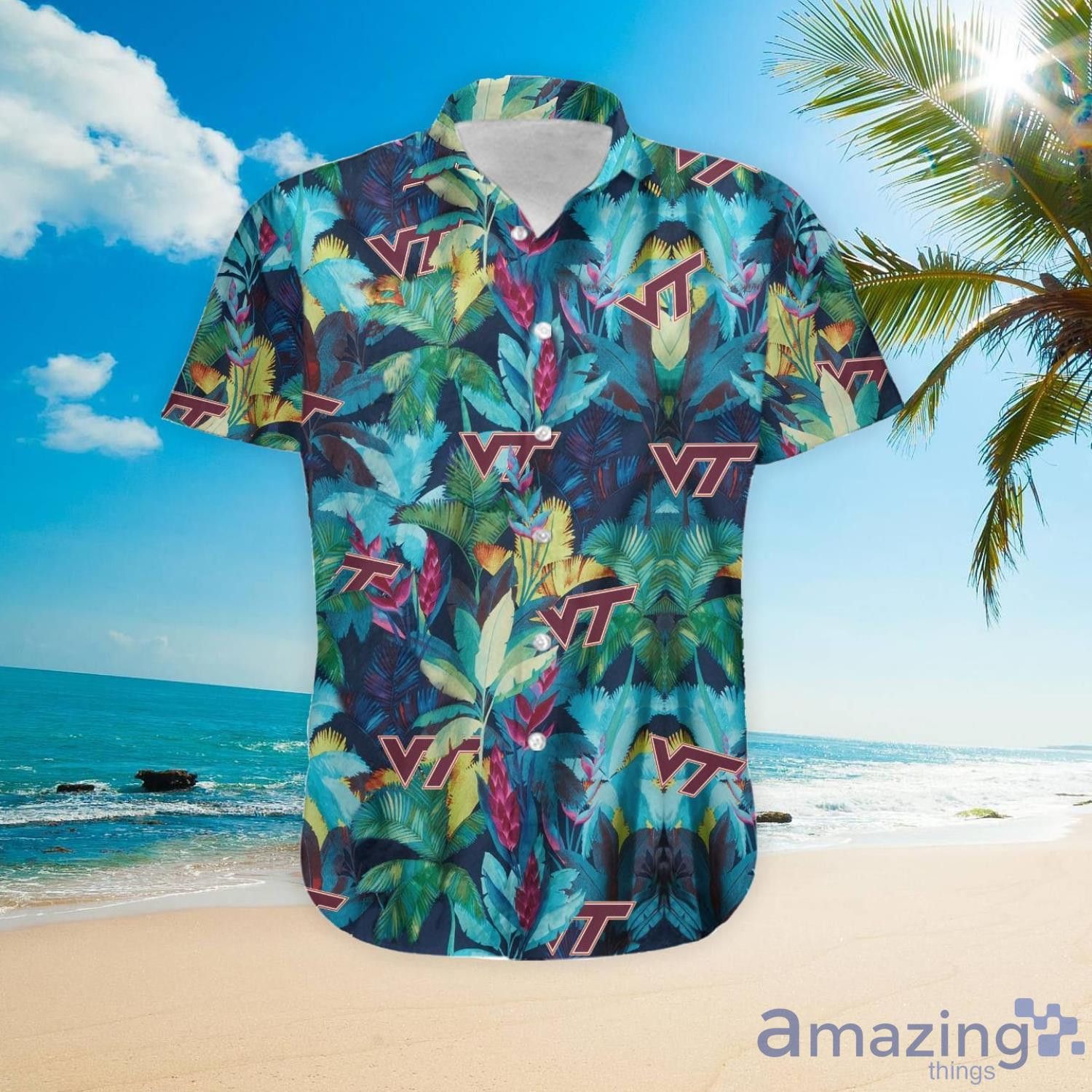 Ncaa Virginia Tech Hokies Green Leaves Trendy Hawaiian Shirt Aloha Shirt