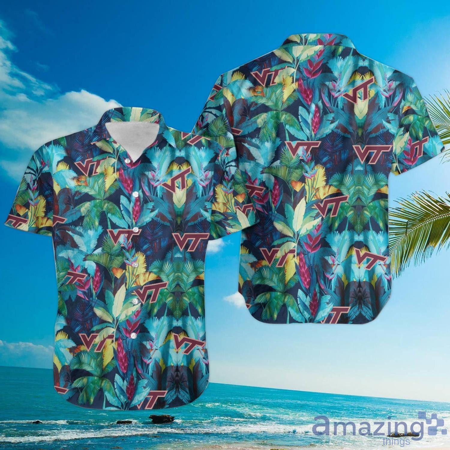 Ncaa Virginia Tech Hokies Green Leaves Trendy Hawaiian Shirt Aloha Shirt