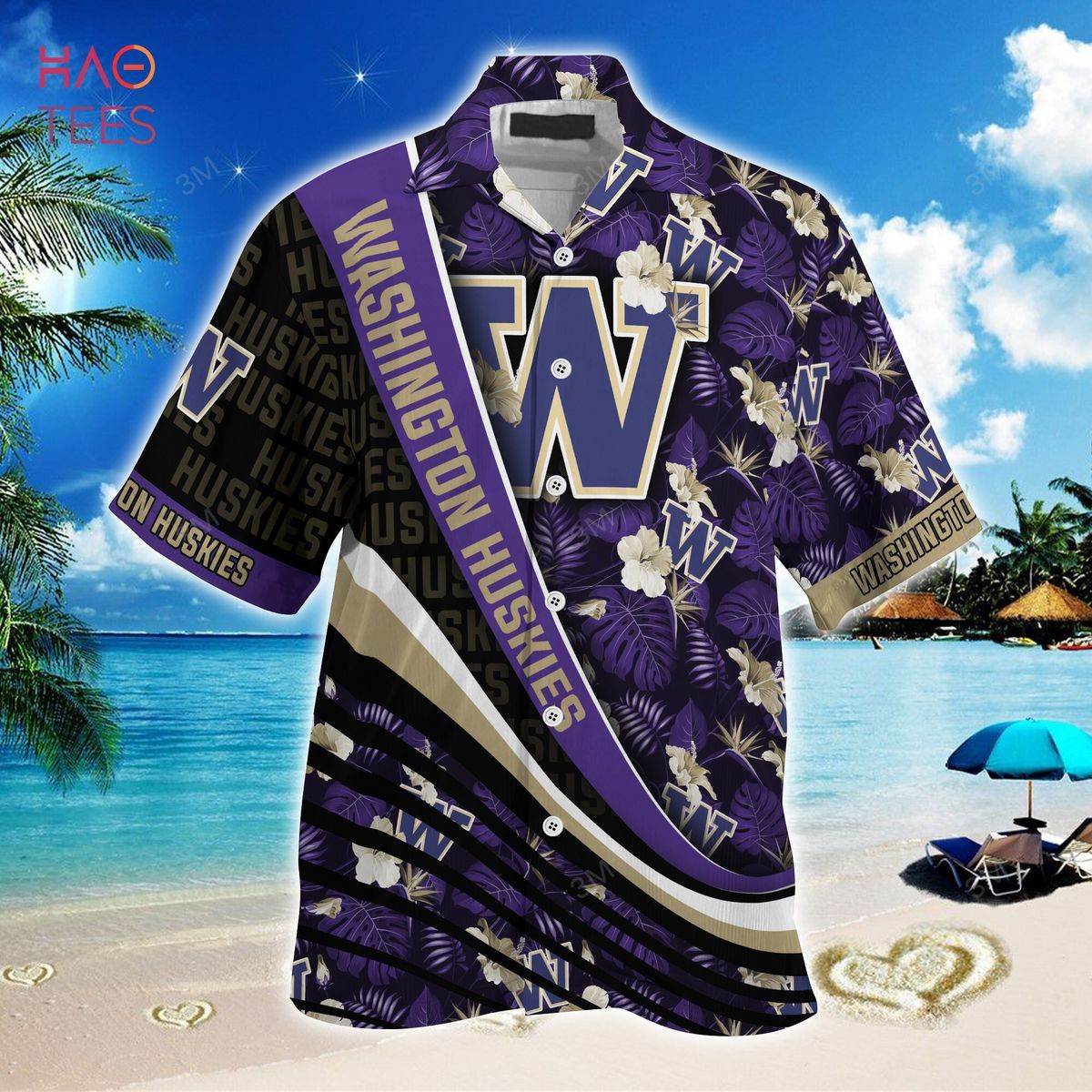 Ncaa Washington Huskies Black Purple Trendy Hawaiian Shirt V2 Aloha Shirt