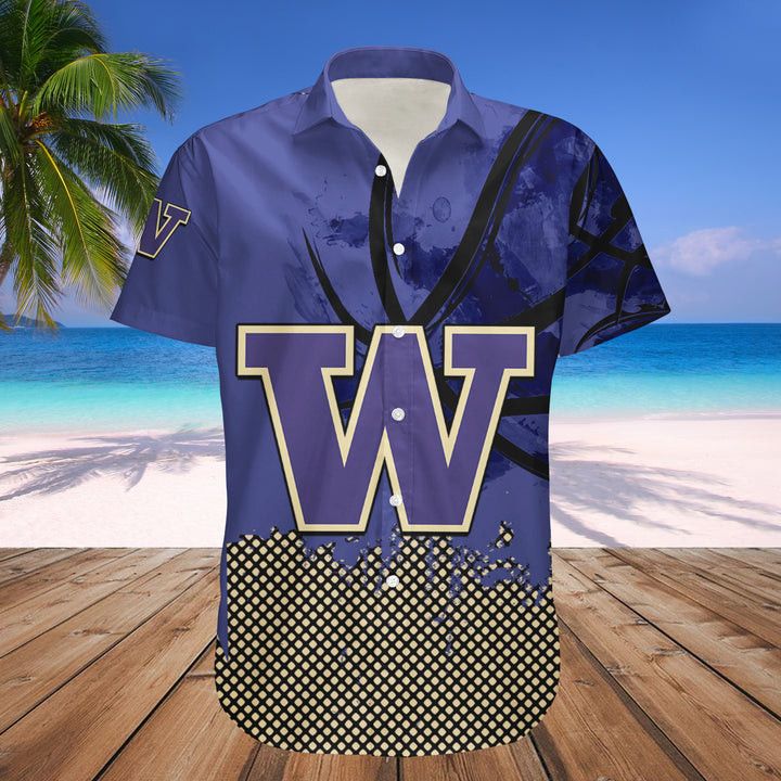Ncaa Washington Huskies Custom Text Number Purple Gold Trendy Hawaiian Shirt V8 Aloha Shirt