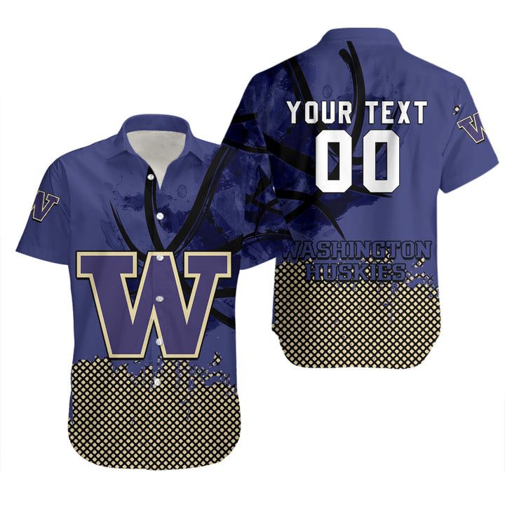 Ncaa Washington Huskies Custom Text Number Purple Gold Trendy Hawaiian Shirt V8 Aloha Shirt