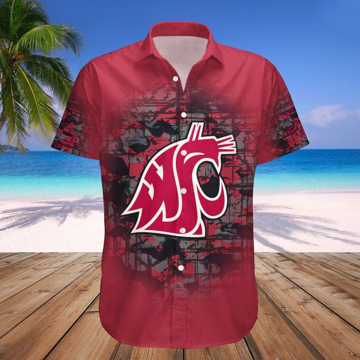 NCAA Washington State Cougars Custom Text Number Red Camo Vintage Hawaiian Shirt