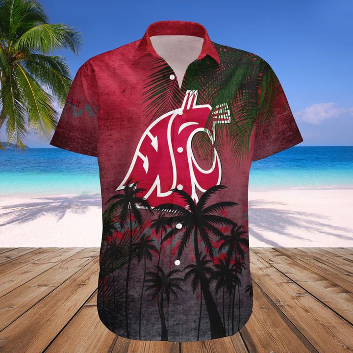 NCAA Washington State Cougars Red Coconut Tree Tropical Grunge Hawaiian Shirt