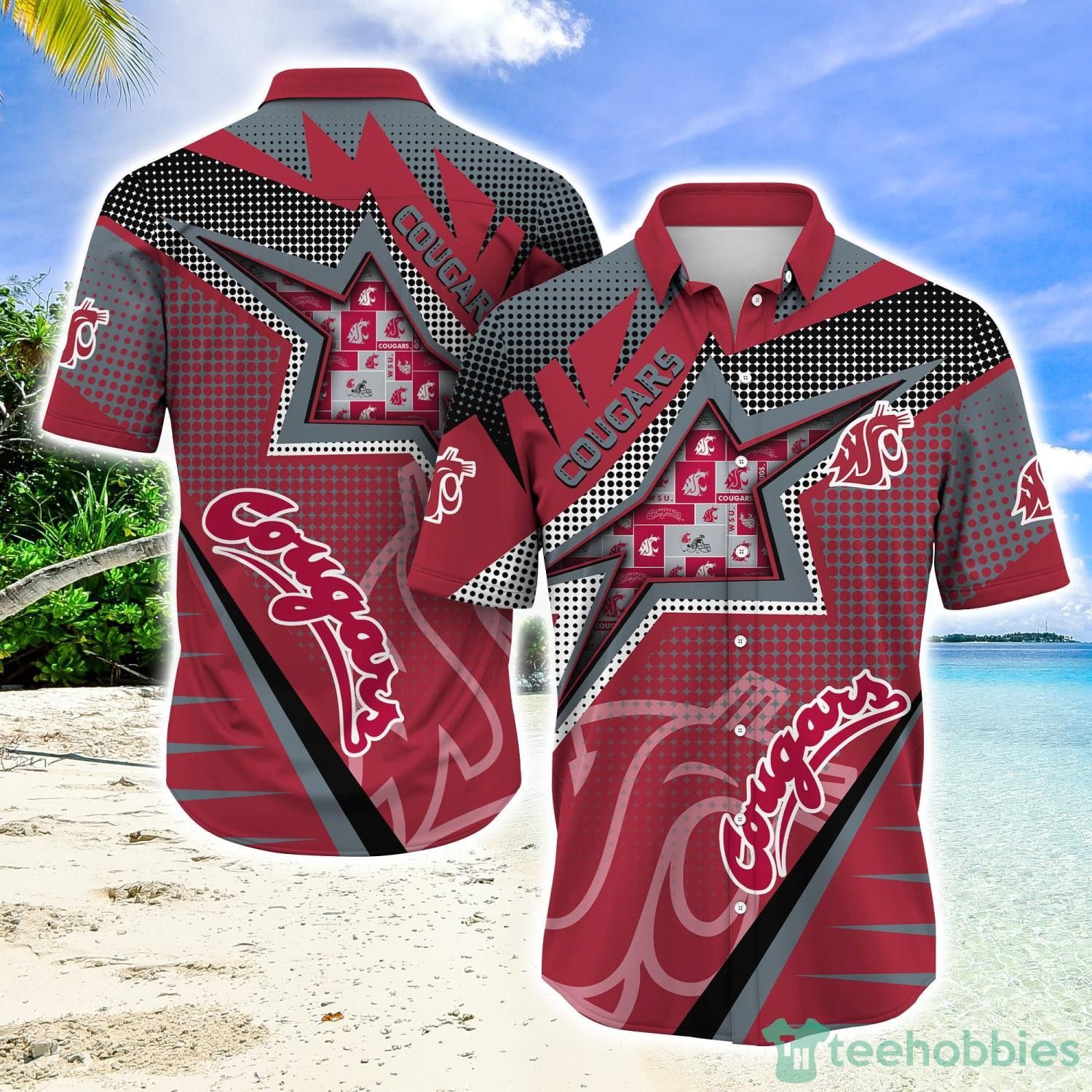 Ncaa Washington State Cougars Red Grey Star Pattern Trendy Hawaiian Shirt Aloha Shirt Ncaa Washington State Cougars Red Grey Star Pattern Trendy Hawaiian Shirt Aloha Shirt