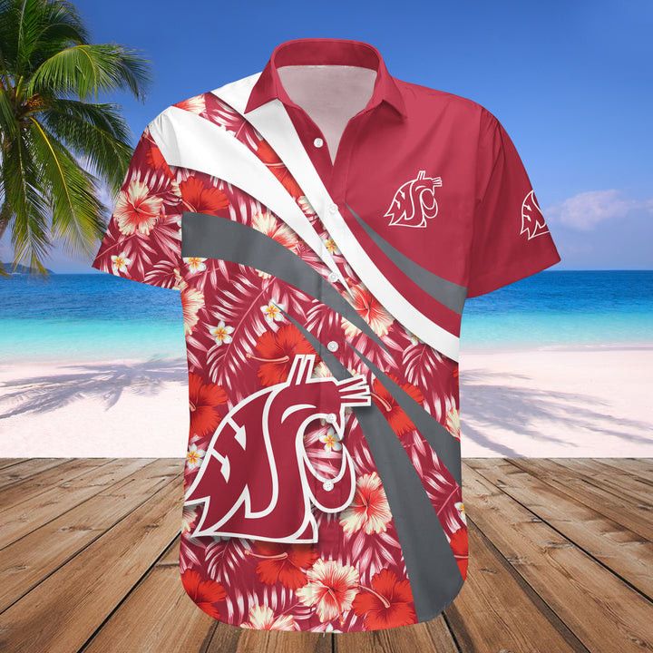 NCAA Washington State Cougars Red Hibiscus Style Hawaiian Shirt