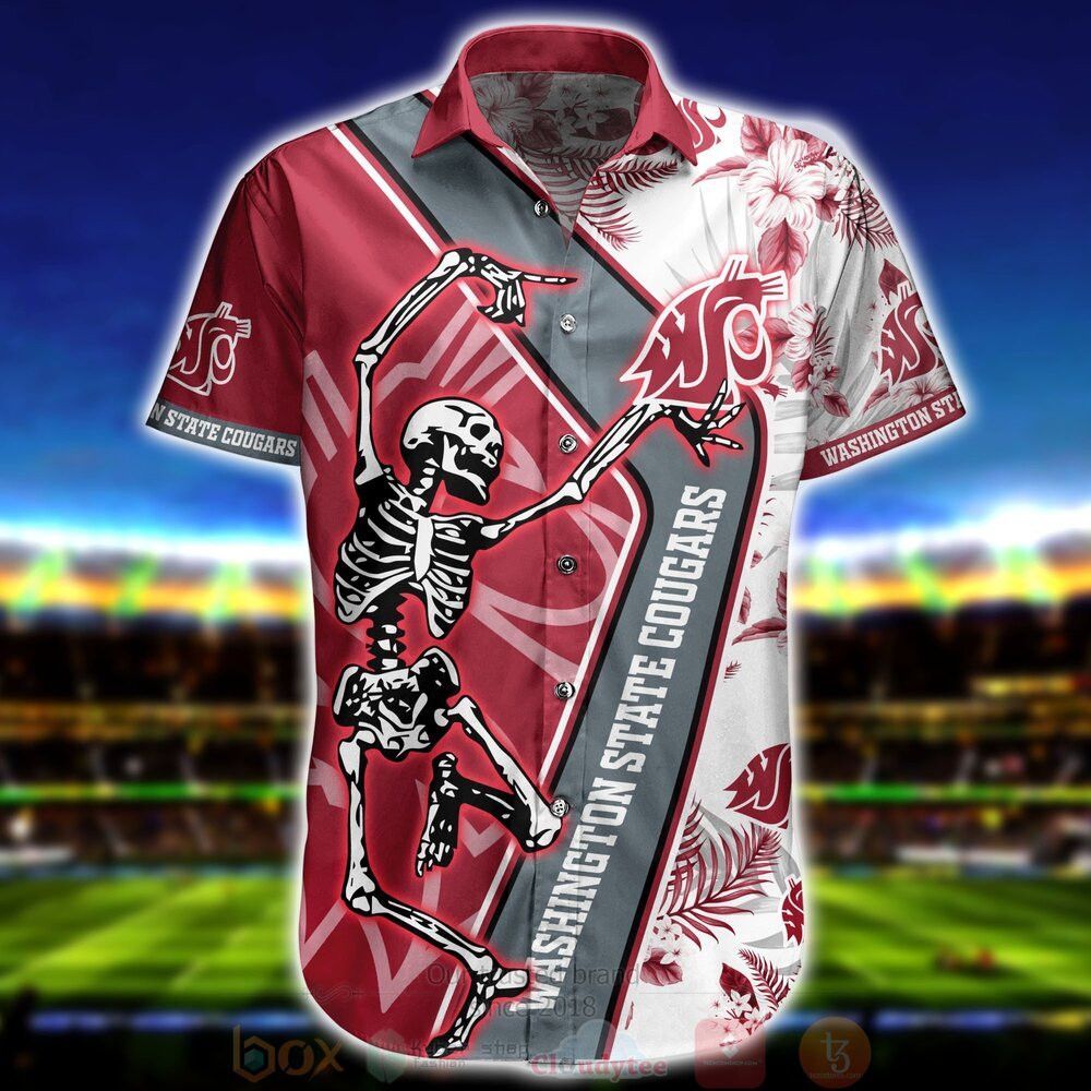 NCAA Washington State Cougars Skeleton Dancing Red White Hawaiian Shirt
