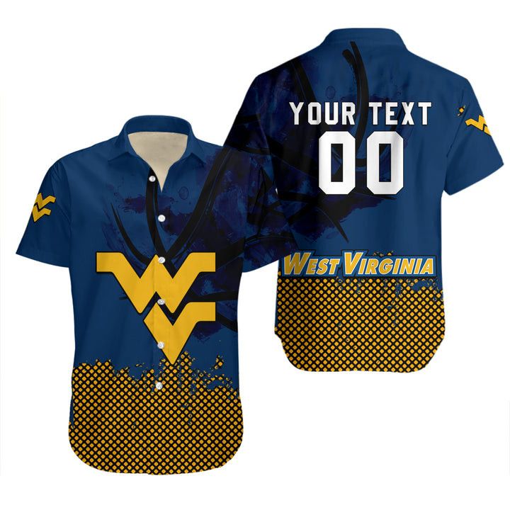 Ncaa West Virginia Mountaineers Custom Text Number Blue Gold Trendy Hawaiian Shirt Aloha Shirt